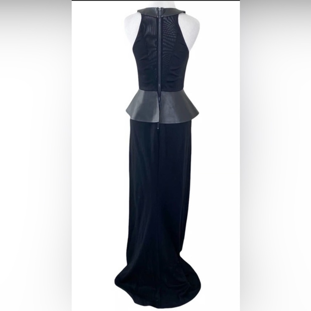 Alice and Olivia leather peplum Black Sleeveless Dress with mesh back and train